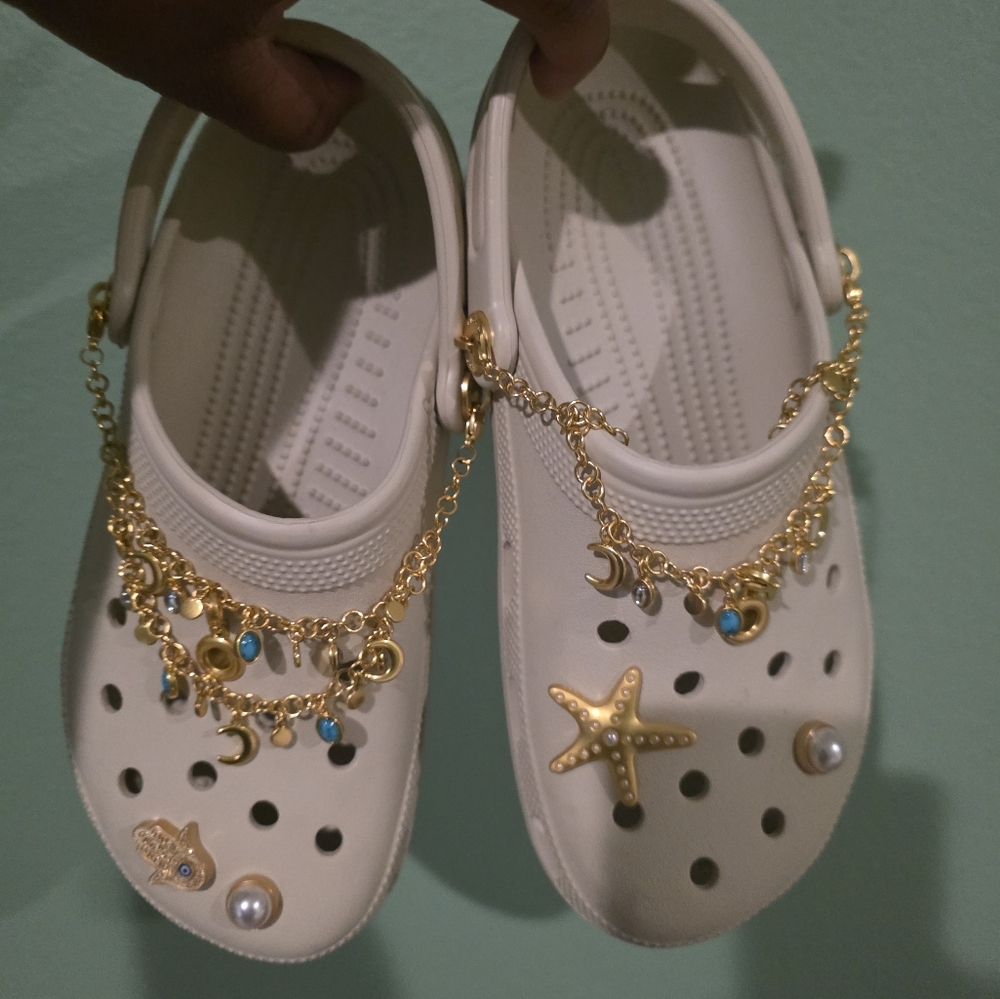 Beige Crocs with Gold Accents (AUTHENTIC)